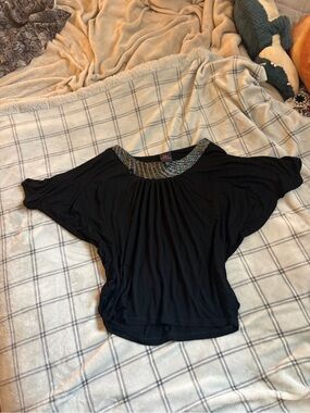 bebe Black Dolman Top with Beaded Neckline